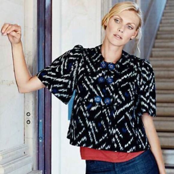 Anthropologie Taikonhu Crownhall Ikat Jack Cropped Button Closure Jacket Boho - Picture 1 of 12